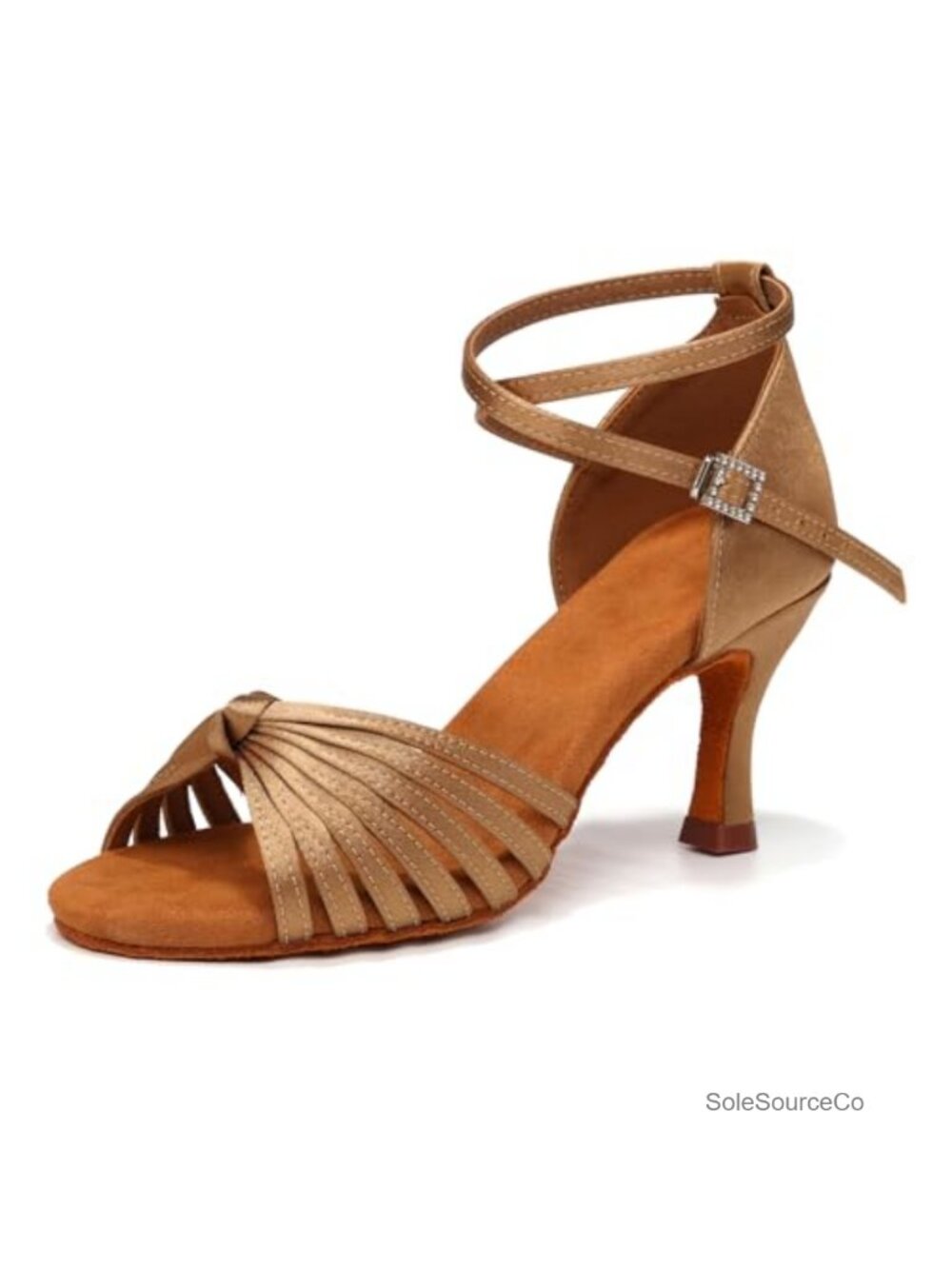 Satin Open Toe Latin Dance Heels 3 inch Salsa Women's Shoes Suede Sole